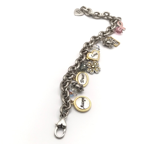Brighton Charm Bracelet Love Heals Chunky Heart Trust Crystals Boho 8.5" - Picture 14 of 15